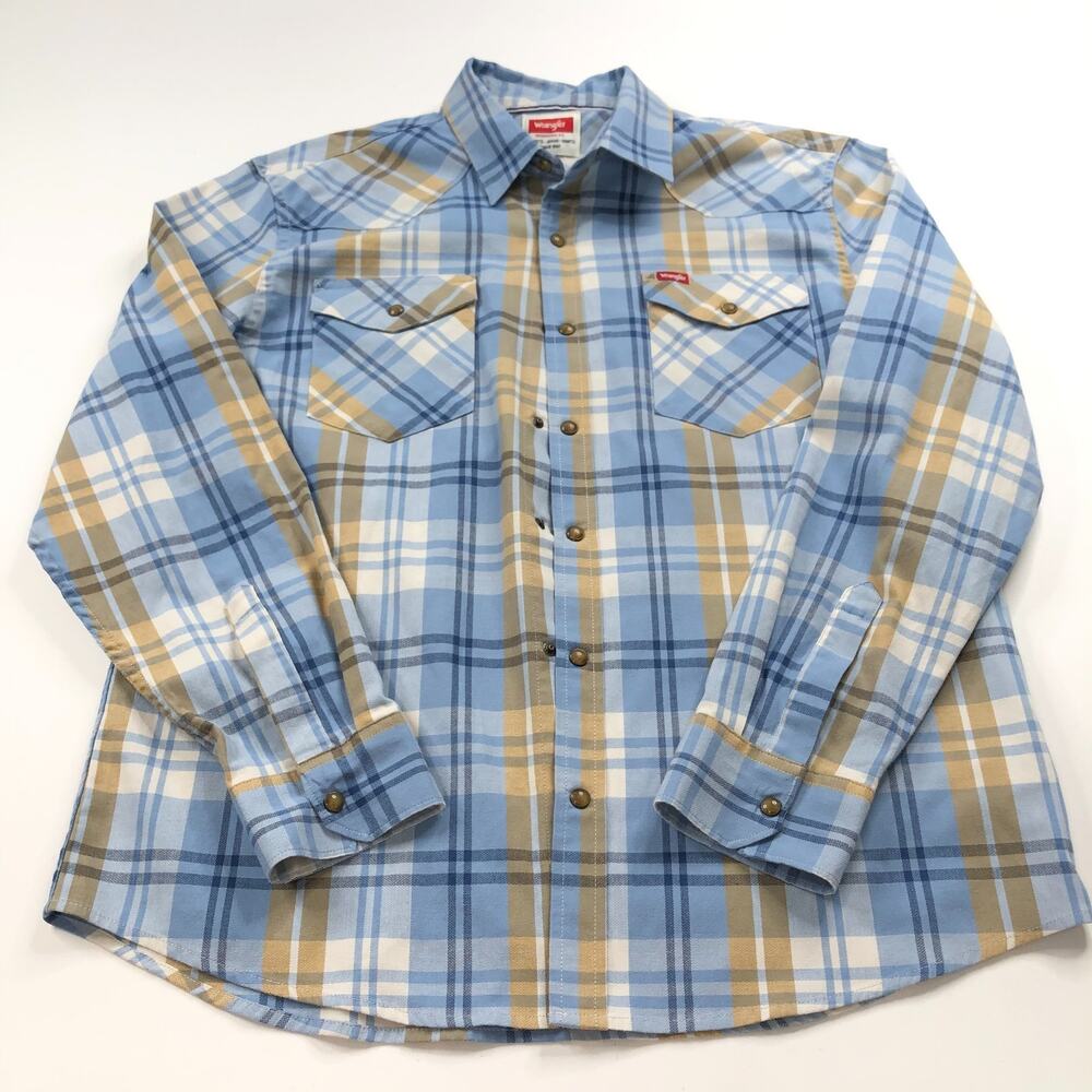 Wrangler Large 17/35 Pearl Snap Western Button Long Sleeve Plaid Casual Shirt
